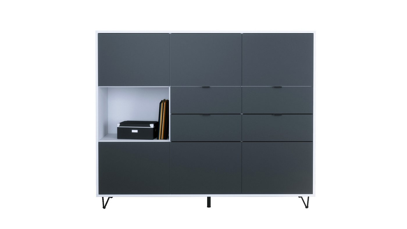 Vladon Highboard Marino V2 (Highboard mit 6 Türen Anthrazit matt, 4 Schubladen Anthrazit matt, Made in Germany), Korpus Weiß matt (152,5 x 125,5 x 37 cm) von Vladon