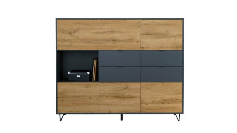 Vladon Highboard Marino V2 (Highboard mit 6 Türen Eiche Evoke, 4 Schubladen Anthrazit matt, Made in Germany), Korpus Anthrazit matt (152,5 x 125,5 x 37 cm) von Vladon