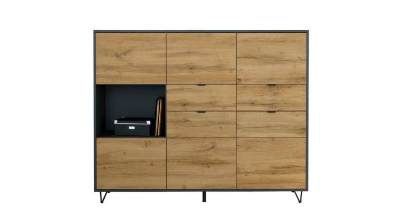 Vladon Highboard Marino V2 (Highboard mit 6 Türen Eiche Evoke, 4 Schubladen Eiche Evoke, Made in Germany), Korpus Anthrazit matt (152,5 x 125,5 x 37 cm) von Vladon