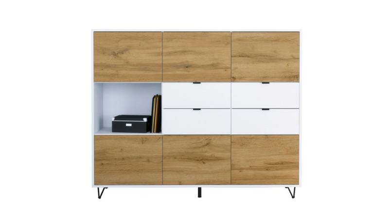 Vladon Highboard Marino V2 (Highboard mit 6 Türen Eiche Evoke, 4 Schubladen Weiß matt, Made in Germany), Korpus Weiß matt (152,5 x 125,5 x 37 cm) von Vladon