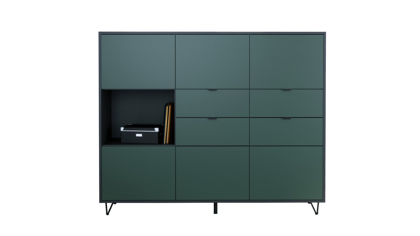 Vladon Highboard Marino V2 (Highboard mit 6 Türen Fjord Grün, 4 Schubladen Fjord Grün, Made in Germany), Korpus Anthrazit matt (152,5 x 125,5 x 37 cm) von Vladon