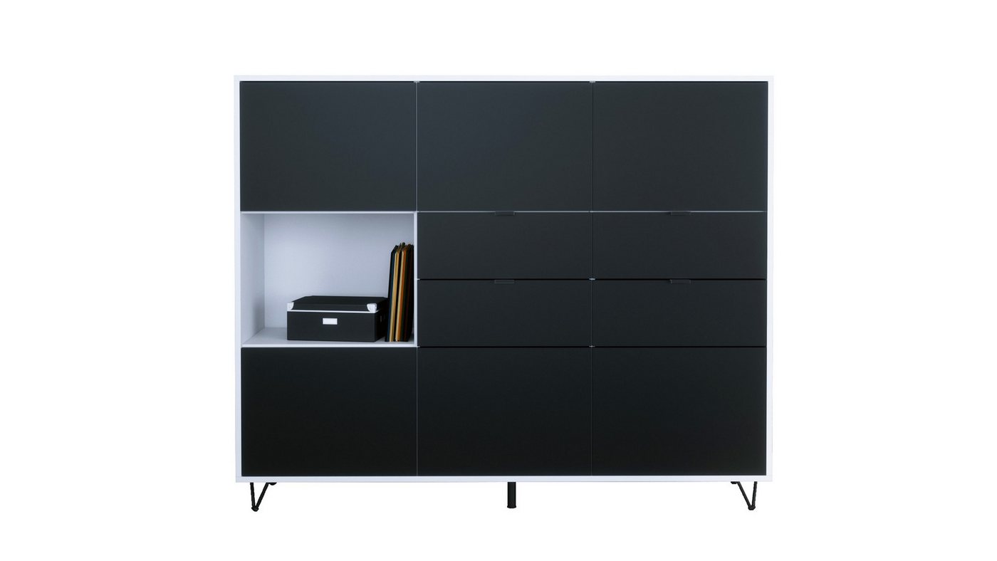 Vladon Highboard Marino V2 (Highboard mit 6 Türen Schwarz matt, 4 Schubladen Schwarz matt, Made in Germany), Korpus Weiß matt (152,5 x 125,5 x 37 cm) von Vladon
