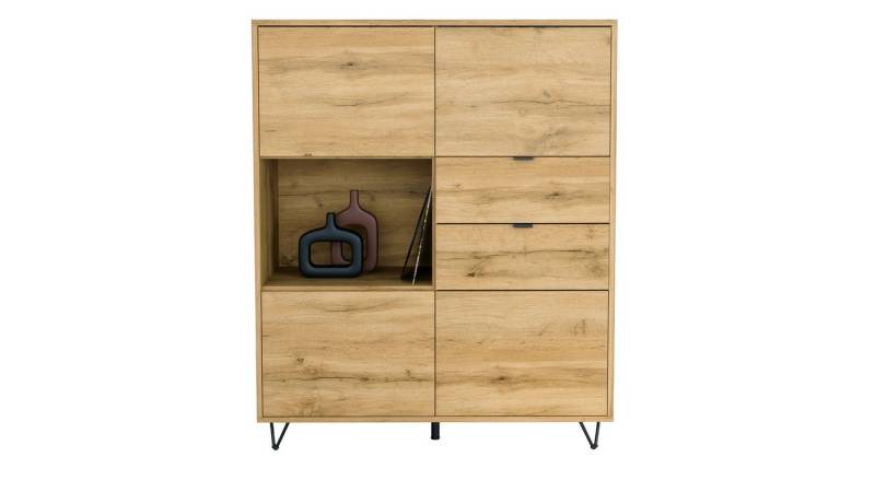 Vladon Highboard Marino V1 (Highboard mit 4 Tür Eiche Evoke, 2 Schubladen Eiche Evoke, Made in Germany), Korpus Eiche Evoke (103 x 125,5 x 37 cm) von Vladon