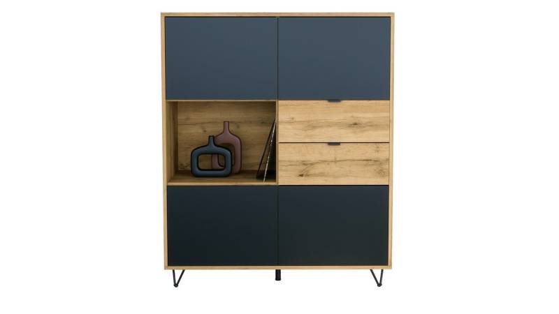 Vladon Highboard Marino V1 (Highboard mit 4 Tür Schwarz matt, 2 Schubladen Eiche Evoke, Made in Germany), Korpus Eiche Evoke (103 x 125,5 x 37 cm) von Vladon