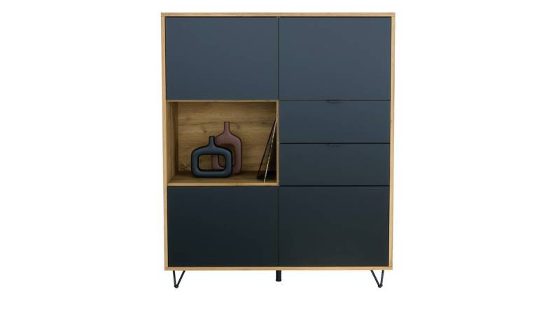 Vladon Highboard Marino V1 (Highboard mit 4 Tür Schwarz matt, 2 Schubladen Schwarz matt, Made in Germany), Korpus Eiche Evoke (103 x 125,5 x 37 cm) von Vladon