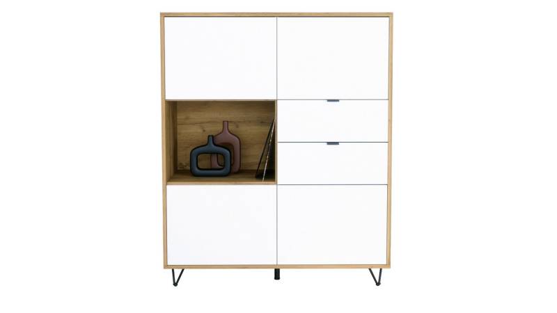 Vladon Highboard Marino V1 (Highboard mit 4 Tür Weiß matt, 2 Schubladen Weiß matt, Made in Germany), Korpus Eiche Evoke (103 x 125,5 x 37 cm) von Vladon