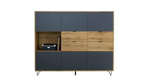 Vladon Highboard Marino V2, Sideboard mit 6 Türen Anthrazit matt und 4 Schubladen Eiche Evoke, Made in Germany, Korpus Eiche Evoke (152,5 x 125,5 x 37 cm) von Vladon