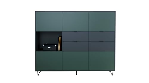 Vladon Highboard Marino V2, Sideboard mit 6 Türen Fjord Grün und 4 Schubladen Anthrazit matt, Made in Germany, Korpus Anthrazit matt (152,5 x 125,5 x 37 cm) von Vladon