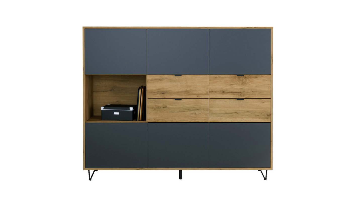 Vladon Highboard Marino V2 (Highboard mit 6 Türen Anthrazit matt, 4 Schubladen Eiche Evoke, Made in Germany), Korpus Eiche Evoke (152,5 x 125,5 x 37 cm) von Vladon