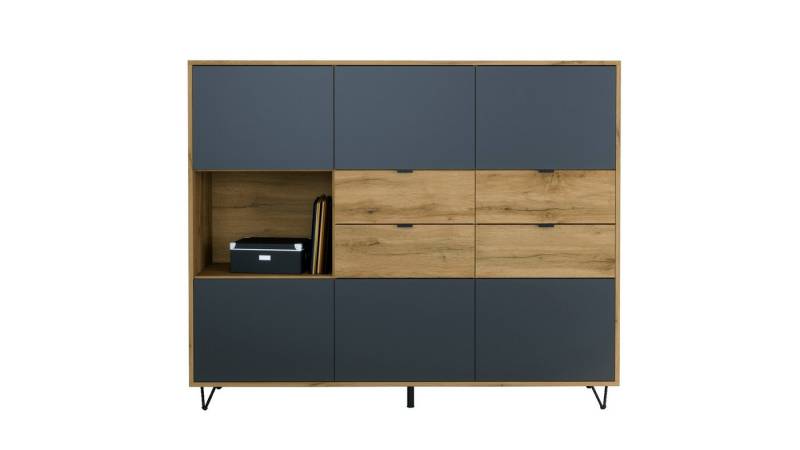 Vladon Highboard Marino V2 (Highboard mit 6 Türen Anthrazit matt, 4 Schubladen Eiche Evoke, Made in Germany), Korpus Eiche Evoke (152,5 x 125,5 x 37 cm) von Vladon