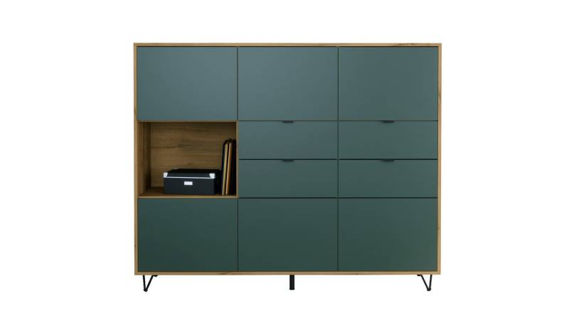 Vladon Highboard Marino V2 (Highboard mit 6 Türen Fjord Grün, 4 Schubladen Fjord Grün, Made in Germany), Korpus Eiche Evoke (152,5 x 125,5 x 37 cm) von Vladon