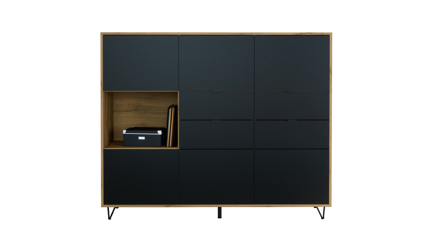 Vladon Highboard Marino V2 (Highboard mit 6 Türen Schwarz matt, 4 Schubladen Schwarz matt, Made in Germany), Korpus Eiche Evoke (152,5 x 125,5 x 37 cm) von Vladon
