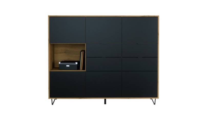 Vladon Highboard Marino V2 (Highboard mit 6 Türen Schwarz matt, 4 Schubladen Schwarz matt, Made in Germany), Korpus Eiche Evoke (152,5 x 125,5 x 37 cm) von Vladon