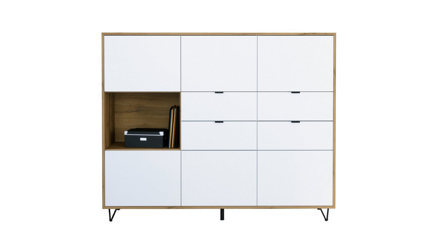 Vladon Highboard Marino V2 (Highboard mit 6 Türen Weiß matt, 4 Schubladen Weiß matt, Made in Germany), Korpus Eiche Evoke (152,5 x 125,5 x 37 cm) von Vladon