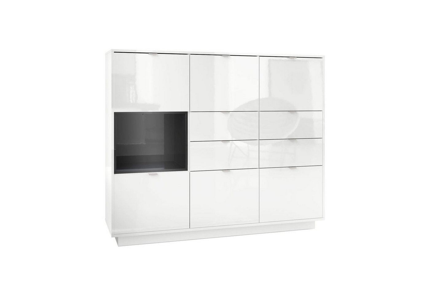 Vladon Highboard Metro (Highboard, mit 6 Türen, 4 Schubladen und 1 offenem Fach), Weiß Hochglanz/Schwarz Hochglanz (153 x 123 x 38 cm) von Vladon