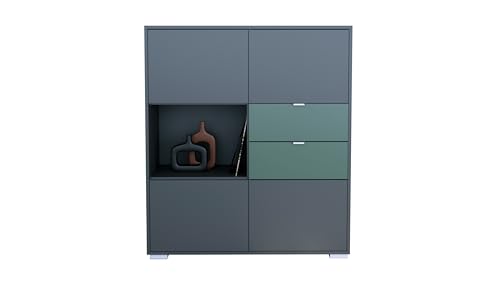Vladon Highboard Milano, Sideboard mit 4 Türen Anthrazit matt und 2 Schubladen Fjord Grün, Made in Germany, Korpus Anthrazit matt (103 x 118x 37 cm) von Vladon