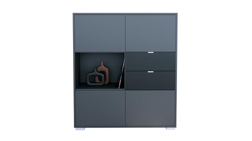 Vladon Highboard Milano, Sideboard mit 4 Türen Anthrazit matt und 2 Schubladen Schwarz matt, Made in Germany, Korpus Anthrazit matt (103 x 118x 37 cm) von Vladon