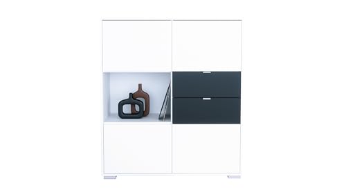 Vladon Highboard Milano, Sideboard mit 4 Türen Weiß matt und 2 Schubladen Schwarz matt, Made in Germany, Korpus Weiß matt (103 x 118x 37 cm) von Vladon