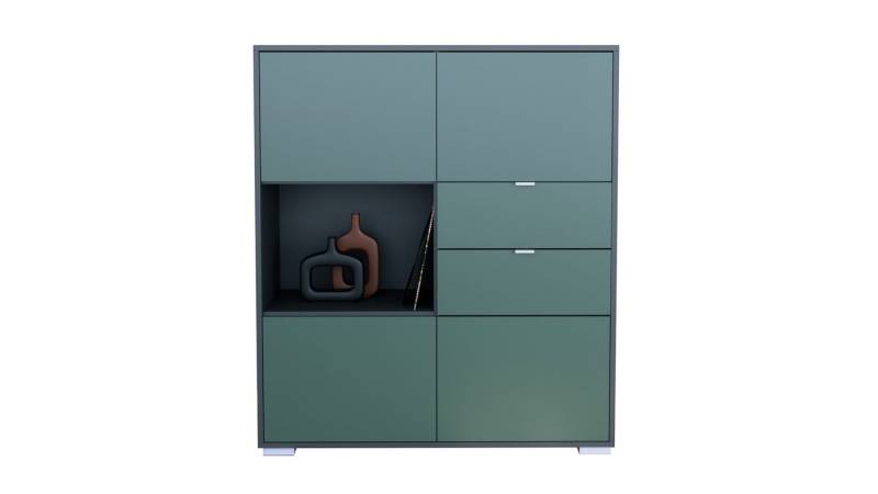 Vladon Highboard Milano V1 (Highboard mit 4 Tür Fjord Grün, 2 Schubladen Fjord Grün, Made in Germany), Korpus Anthrazit matt (103 x 118 x 37 cm) von Vladon
