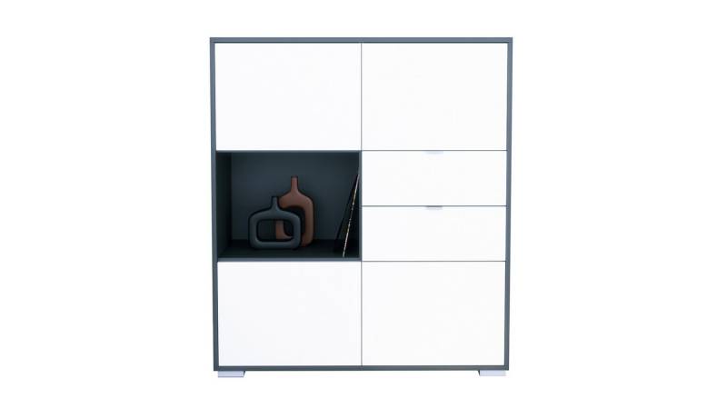 Vladon Highboard Milano V1 (Highboard mit 4 Tür Weiß matt, 2 Schubladen Weiß matt, Made in Germany), Korpus Anthrazit matt (103 x 118 x 37 cm) von Vladon