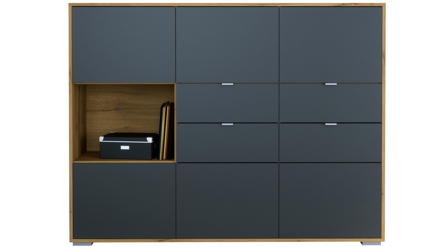 Vladon Highboard Milano (Highboard mit 6 Türen Anthrazit matt, 4 Schubladen Anthrazit matt, Made in Germany), Korpus Eiche Evoke (152,5 x 118 x 37 cm) von Vladon