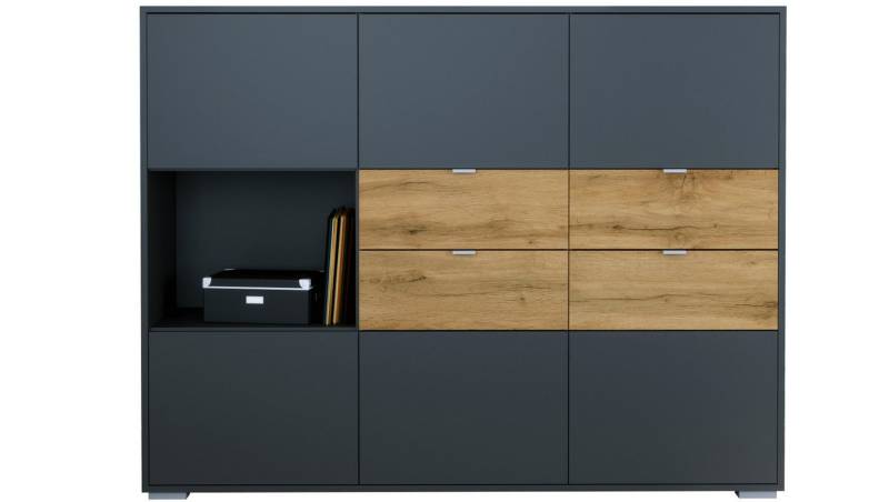 Vladon Highboard Milano (Highboard mit 6 Türen Anthrazit matt, 4 Schubladen Eiche Evoke, Made in Germany), Korpus Anthrazit matt (152,5 x 118 x 37 cm) von Vladon