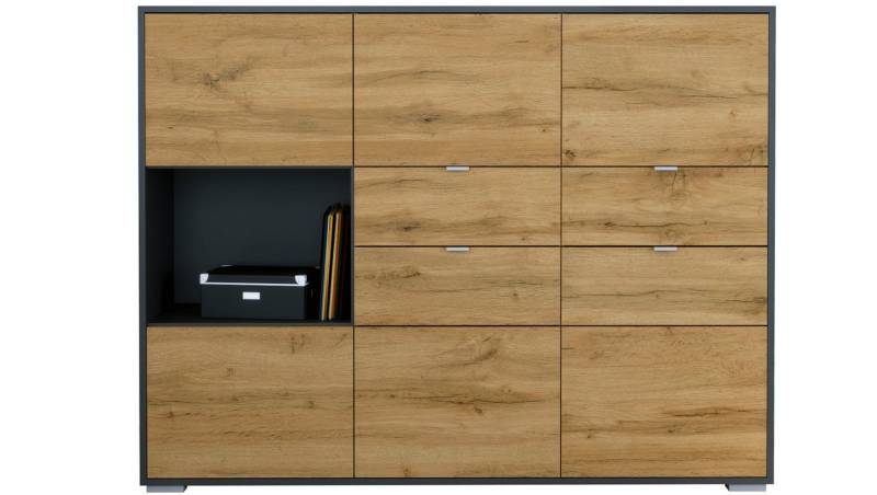 Vladon Highboard Milano (Highboard mit 6 Türen Eiche Evoke, 4 Schubladen Eiche Evoke, Made in Germany), Korpus Anthrazit matt (152,5 x 118 x 37 cm) von Vladon