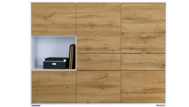 Vladon Highboard Milano (Highboard mit 6 Türen Eiche Evoke, 4 Schubladen Eiche Evoke, Made in Germany), Korpus Weiß matt (152,5 x 118 x 37 cm) von Vladon