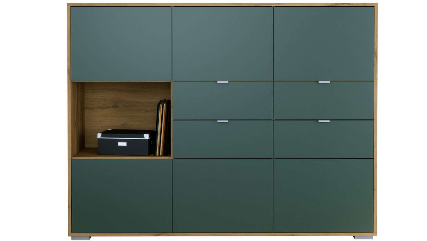 Vladon Highboard Milano (Highboard mit 6 Türen Fjord Grün, 4 Schubladen Fjord Grün, Made in Germany), Korpus Eiche Evoke (152,5 x 118 x 37 cm) von Vladon