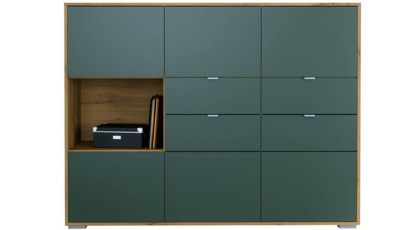 Vladon Highboard Milano (Highboard mit 6 Türen Fjord Grün, 4 Schubladen Fjord Grün, Made in Germany), Korpus Eiche Evoke (152,5 x 118 x 37 cm) von Vladon