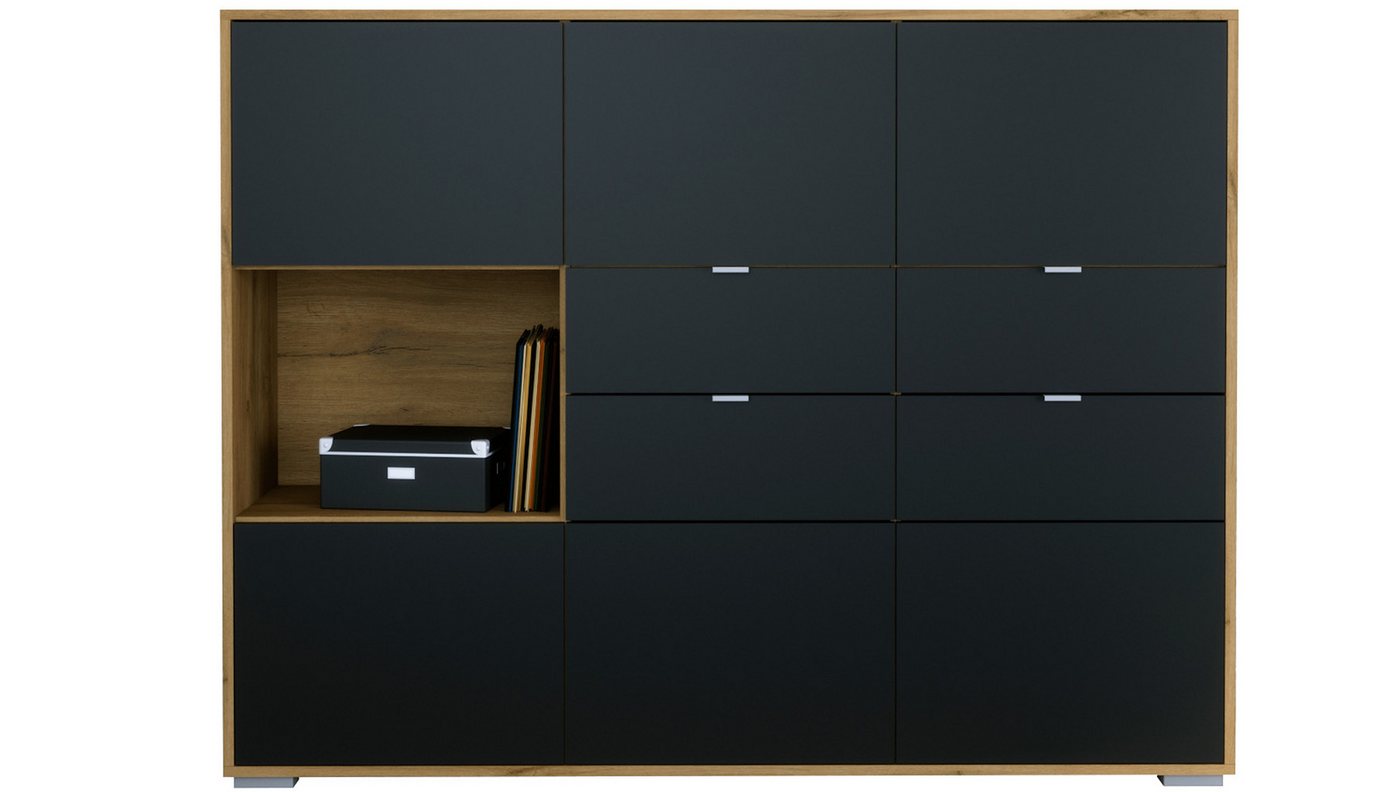 Vladon Highboard Milano (Highboard mit 6 Türen Schwarz matt, 4 Schubladen Schwarz matt, Made in Germany), Korpus Eiche Evoke (152,5 x 118 x 37 cm) von Vladon
