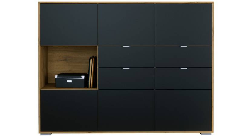 Vladon Highboard Milano (Highboard mit 6 Türen Schwarz matt, 4 Schubladen Schwarz matt, Made in Germany), Korpus Eiche Evoke (152,5 x 118 x 37 cm) von Vladon