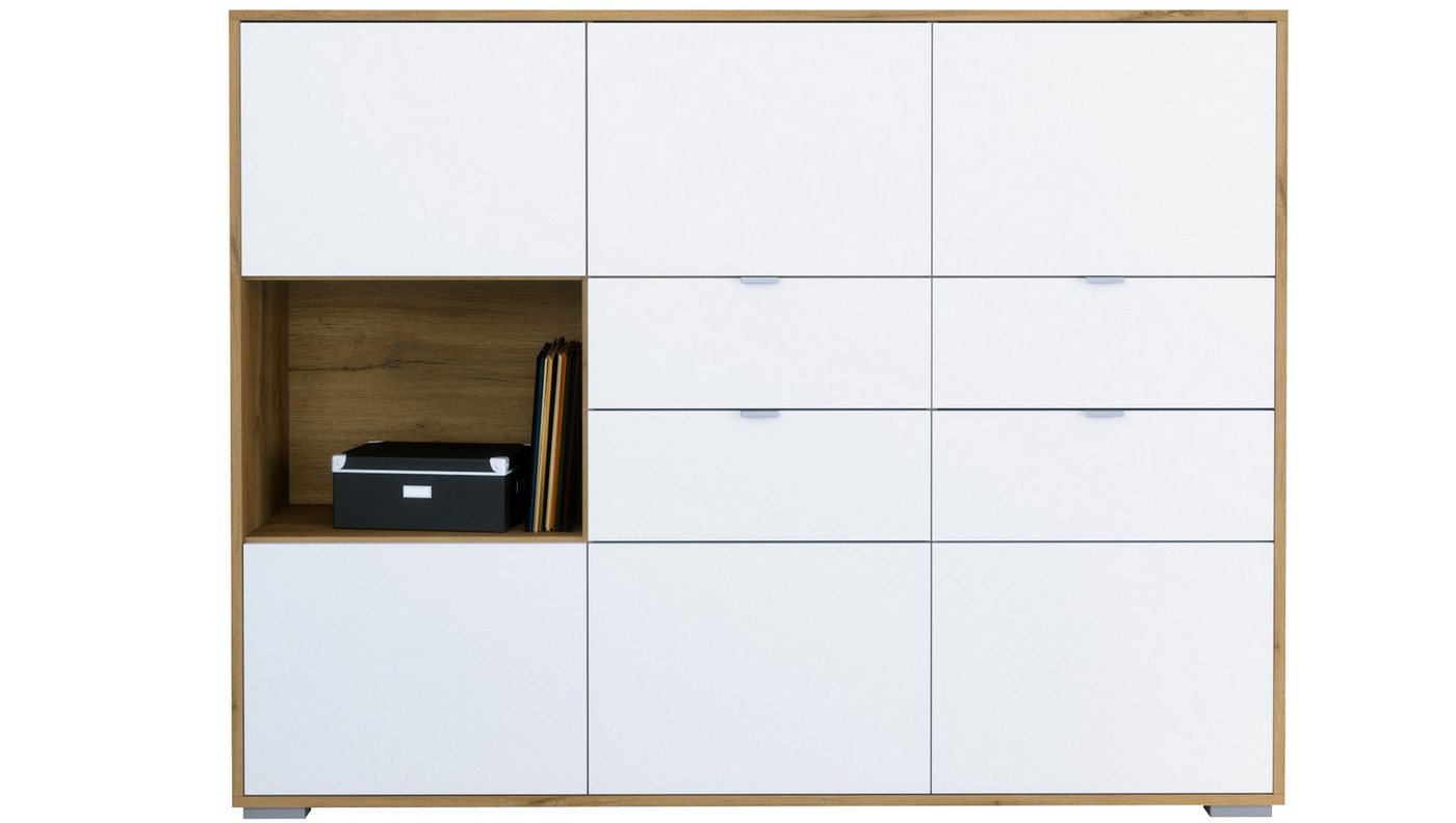 Vladon Highboard Milano (Highboard mit 6 Türen Weiß matt, 4 Schubladen Weiß matt, Made in Germany), Korpus Eiche Evoke (152,5 x 118 x 37 cm) von Vladon