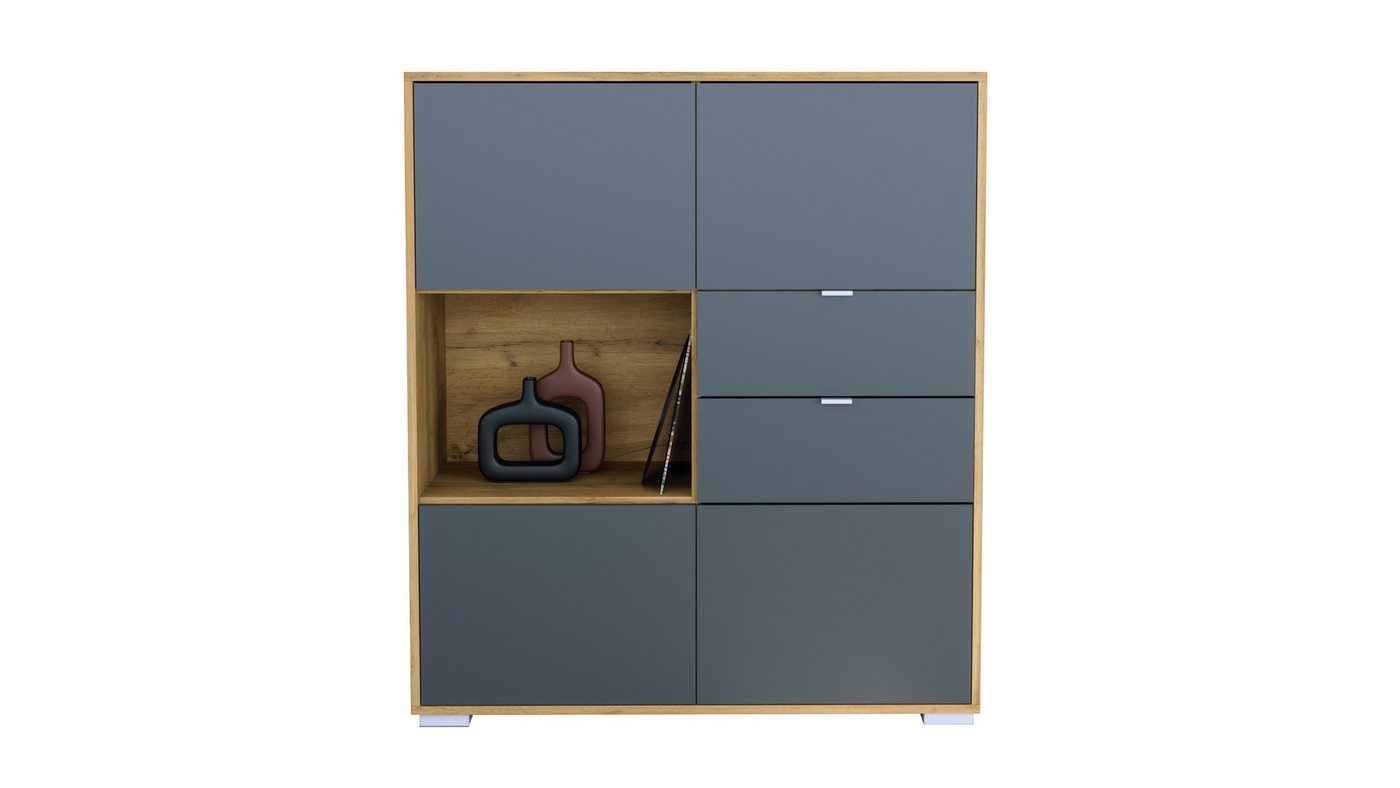 Vladon Highboard Milano V1 (Highboard mit 4 Tür Anthrazit matt, 2 Schubladen Anthrazit matt, Made in Germany), Korpus Eiche Evoke (103 x 118 x 37 cm) von Vladon