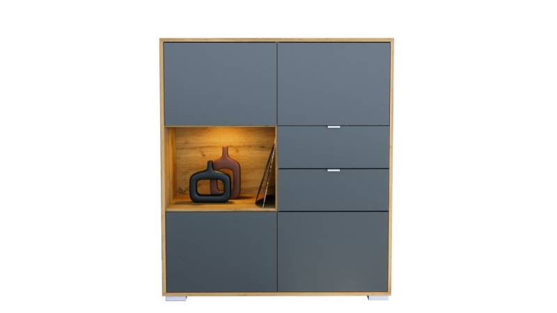 Vladon Highboard Milano V1 (Highboard mit 4 Tür Anthrazit matt, 2 Schubladen Anthrazit matt, inkl. LED, Made in Germany), Korpus Eiche Evoke (103 x 118 x 37 cm) von Vladon