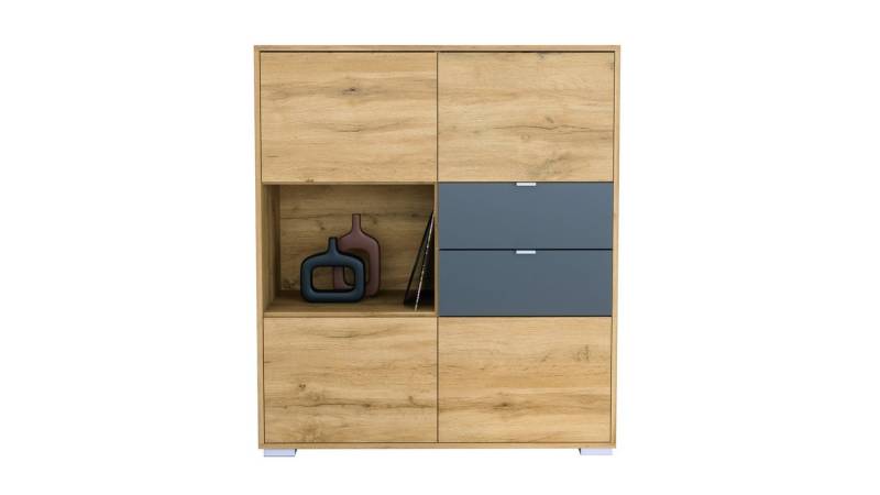 Vladon Highboard Milano V1 (Highboard mit 4 Tür Eiche Evoke, 2 Schubladen Anthrazit matt, Made in Germany), Korpus Eiche Evoke (103 x 118 x 37 cm) von Vladon