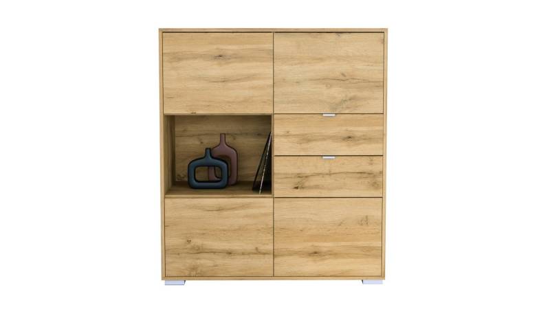 Vladon Highboard Milano V1 (Highboard mit 4 Tür Eiche Evoke, 2 Schubladen Eiche Evoke, Made in Germany), Korpus Eiche Evoke (103 x 118 x 37 cm) von Vladon