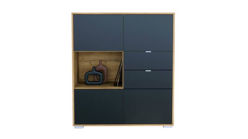 Vladon Highboard Milano V1 (Highboard mit 4 Tür Schwarz matt, 2 Schubladen Schwarz matt, Made in Germany), Korpus Eiche Evoke (103 x 118 x 37 cm) von Vladon
