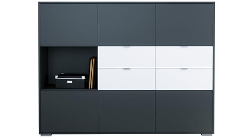 Vladon Highboard Milano V2, Sideboard mit 6 Türen Anthrazit matt und 4 Schubladen Weiß matt, Made in Germany, Korpus Anthrazit matt (152,5 x 118x 37 cm) von Vladon