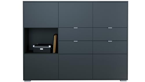 Vladon Highboard Milano V2, Sideboard mit 6 Türen und 4 Schubladen Anthrazit matt, Made in Germany, Korpus Anthrazit matt (152,5 x 118x 37 cm) von Vladon