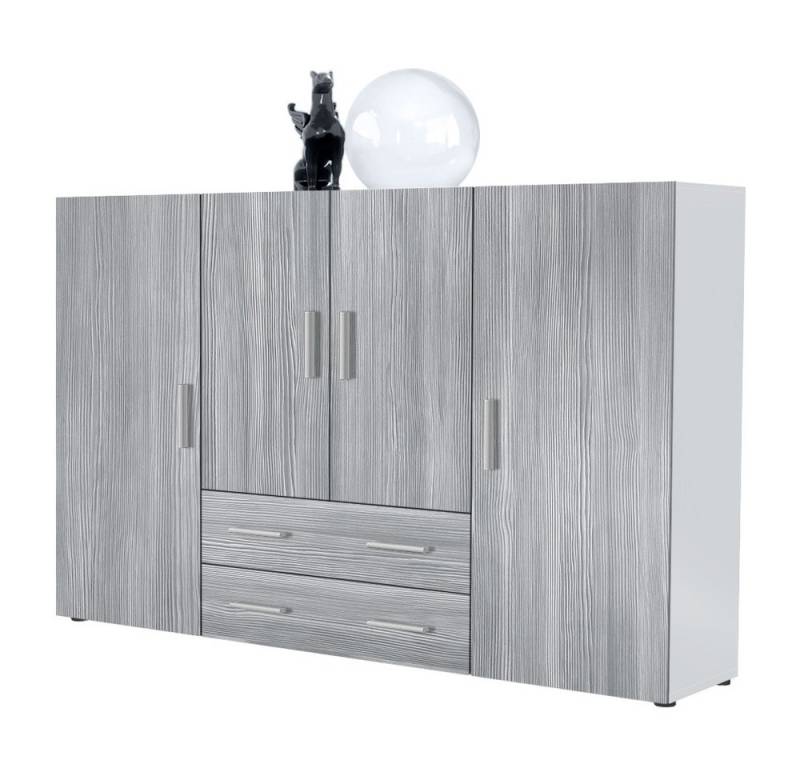 Vladon Highboard Nora (Anrichte mit 2 Schubladen, und 4 Türen mit insgesamt 8 Fächer dahinter), Weiß matt/Avola-Anthrazit (166,5 x 106,5 x 35 cm) von Vladon