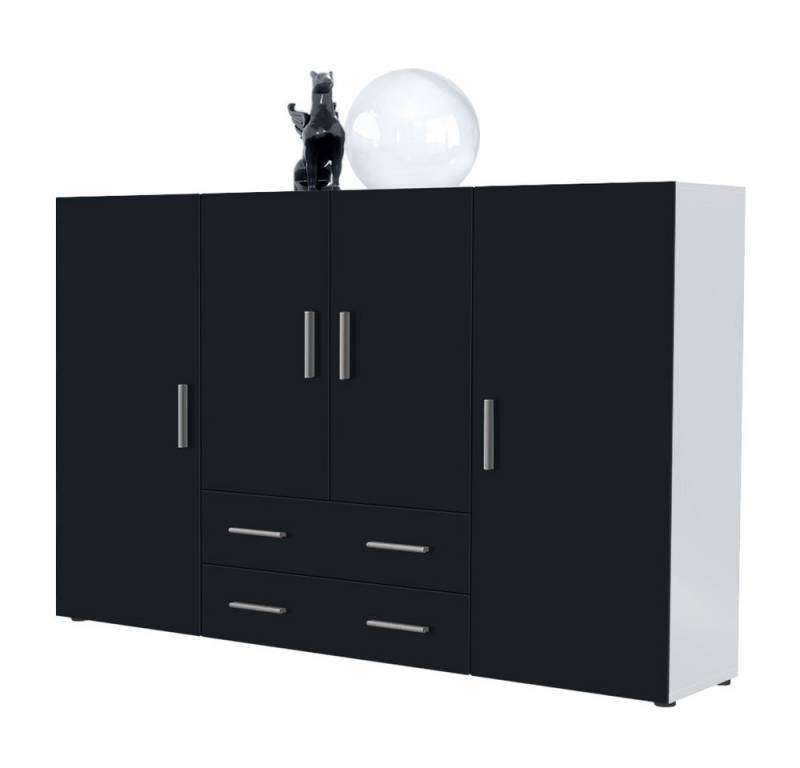 Vladon Highboard Nora (Anrichte mit 2 Schubladen, und 4 Türen mit insgesamt 8 Fächer dahinter), Weiß matt/Schwarz matt (166,5 x 106,5 x 35 cm) von Vladon