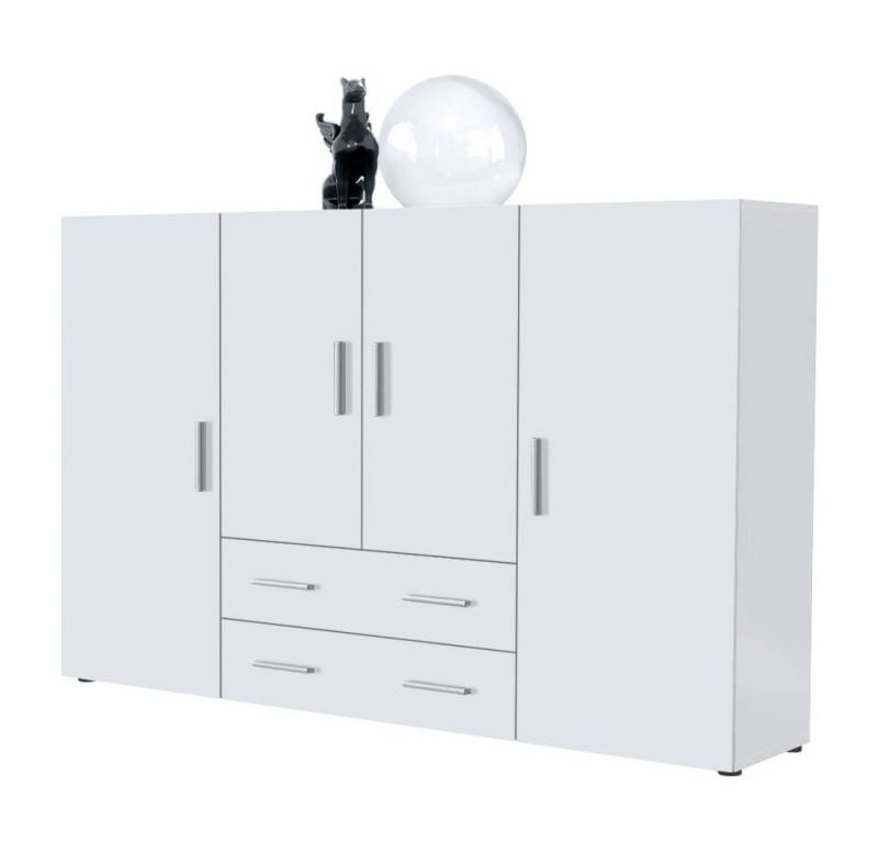 Vladon Highboard Nora (Anrichte mit 2 Schubladen, und 4 Türen mit insgesamt 8 Fächer dahinter), Weiß matt/Weiß matt (166,5 x 106,5 x 35 cm) von Vladon