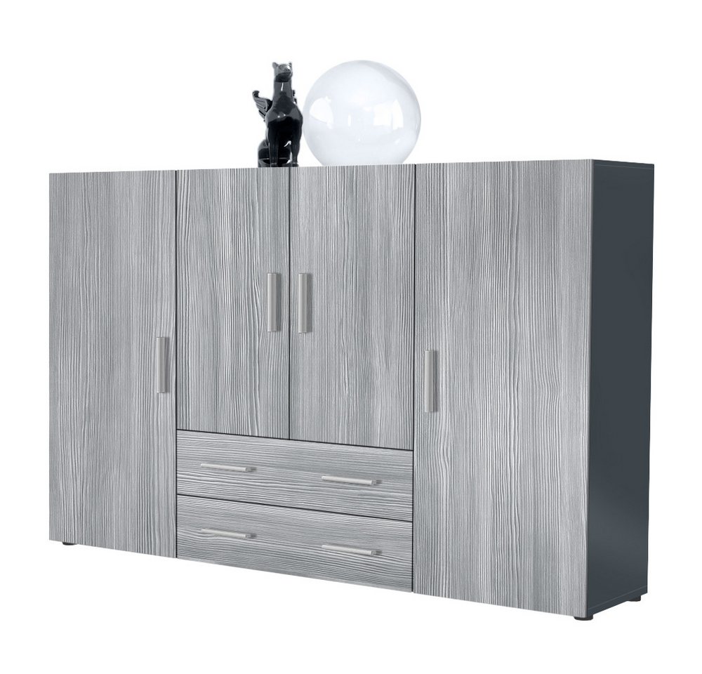 Vladon Highboard Nora (Anrichte mit 2 Schubladen und 4 Türen, mit insgesamt 8 Fächer dahinter), Anthrazit matt/Avola-Anthrazit (166,5 x 106,5 x 35 cm) von Vladon