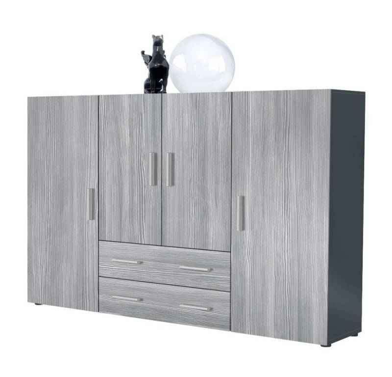 Vladon Highboard Nora (Anrichte mit 2 Schubladen und 4 Türen, mit insgesamt 8 Fächer dahinter), Anthrazit matt/Avola-Anthrazit (166,5 x 106,5 x 35 cm) von Vladon