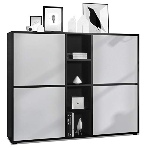 Vladon Highboard Cuba V3, Made in Germany, Schwarz matt/Hellgrau seidenmatt - Moderne Anrichte mit 12 Fächern (130,5 x 105,5 x 35,5 cm) von Vladon