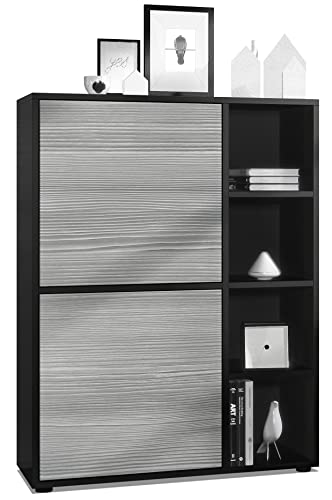 Vladon Highboard Schrank Anrichte Cuba mit 8 Fächern, Made in Germany, Korpus in Schwarz matt/Fronten in Avola-Anthrazit von Vladon