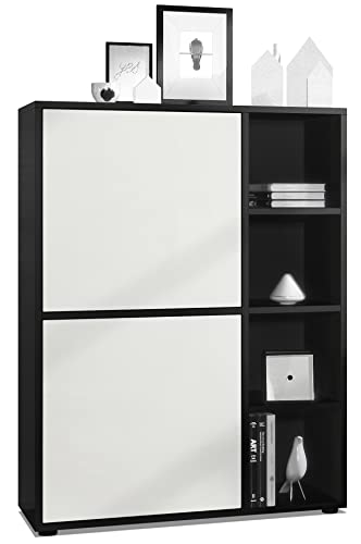 Vladon Highboard Schrank Anrichte Cuba mit 8 Fächern, Made in Germany, Korpus in Schwarz matt/Fronten in Weiß matt von Vladon