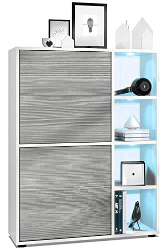Vladon Highboard Schrank Anrichte Cuba mit 8 Fächern, Made in Germany, Korpus in Weiß matt/Fronten in Avola-Anthrazit, mit RGB LED Beleuchtung Vladon Highboard Schrank Anrichte Cuba mit 8 Fächern, Made in Germany, Korpus in Weiß matt/Fronten in Avola-Anthrazit, mit RGB LED Beleuchtung von Vladon