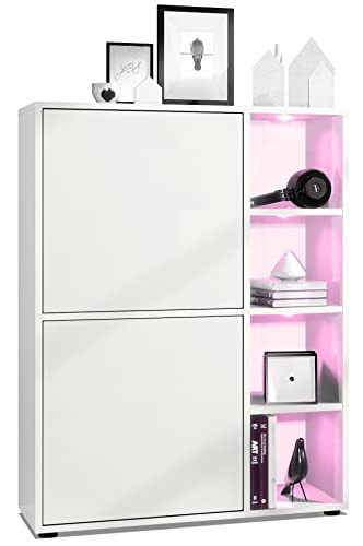Vladon Highboard Schrank Anrichte Cuba mit 8 Fächern, Made in Germany, Korpus in Weiß matt/Fronten in Weiß matt, mit RGB LED Beleuchtung Vladon Highboard Schrank Anrichte Cuba mit 8 Fächern, Made in Germany, Korpus in Weiß matt/Fronten in Weiß matt, mit RGB LED Beleuchtung von Vladon